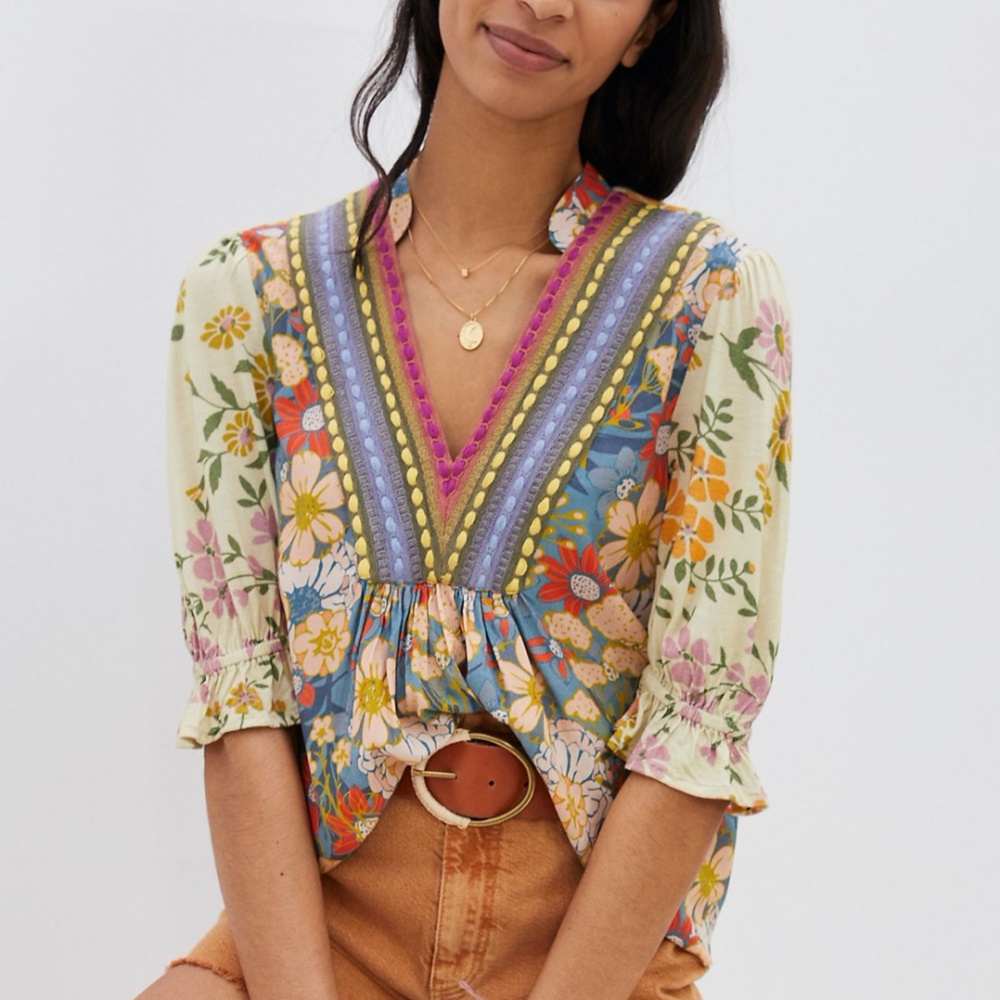 Bl-nk Stephanie Top- Blue Motif